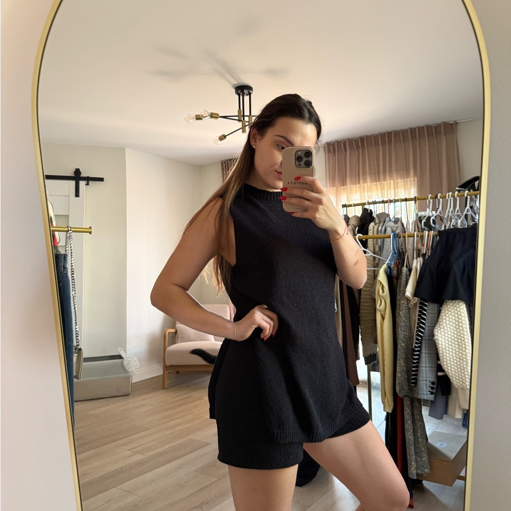 Black Sleeveless Knit Top and Shorts Set